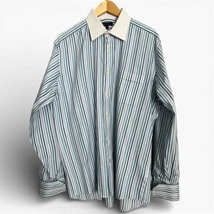 Ben Sherman Blue & Teal Striped French Cuff Dress Shirt Men’s Large 16.5 / 34–35